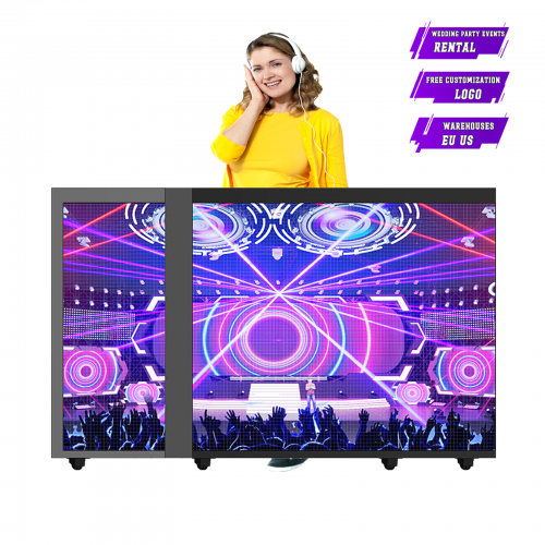 Portable LED Screen DJ Booth with Wheels Station Table Desk Stand GOB Booth Led Video Wall Display Screen Flight Case
